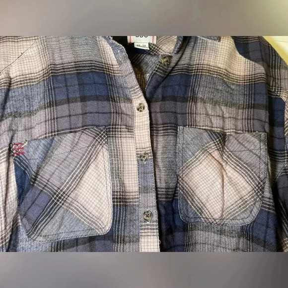 BDG Urban Outfitters Cropped Flannel Size XS Collared Oversized Brown/Navy Plaid - Picture 3 of 10